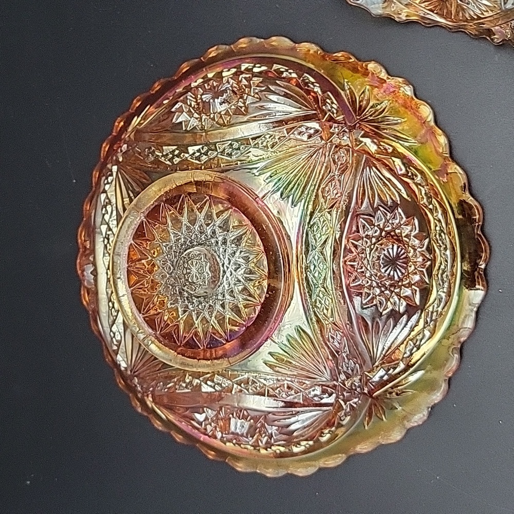 Pair of Orange Carnival Glass Cut Glass Bowls-Vintage? Perfect Fall Autumn Decor - Picture 8 of 11